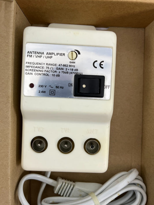 FM VHF UHF Antenna Amplifier 47-862MHz 2x18dB Gain 230V TV Signal Booster NEW