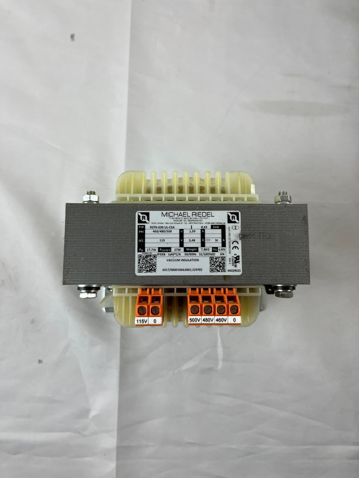 Michael Riedel RSTN 630 UL‑CSA Transformer 460/480/500V To 115V 630VA Used Spare