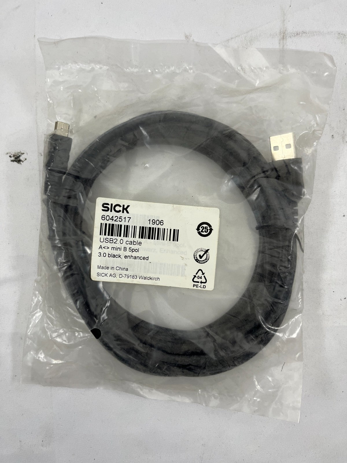 SICK 6042517 USB2.0 Cable A to Mini B 5-Pin 3m Enhanced Black NEW Sealed