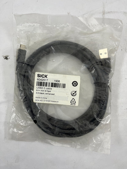 SICK 6042517 USB2.0 Cable A to Mini B 5-Pin 3m Enhanced Black NEW Sealed