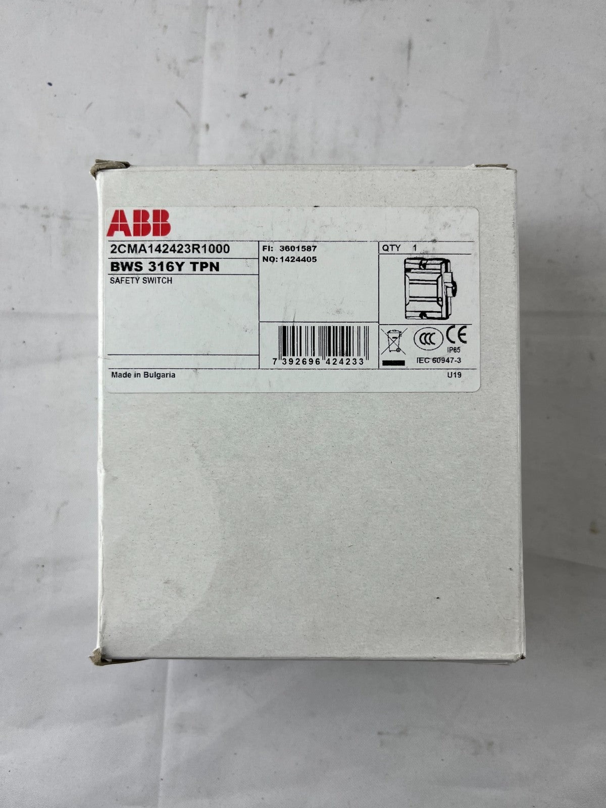 ABB BWS 316Y TPN Enclosed Safety Switch 3-Pole 16A 415V IP65 New in Box