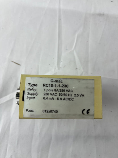 C-mac RC10-1-1-230 AC/DC Current Relay 0.4mA-6A 8A/250VAC Denmark 012x0740 NEW