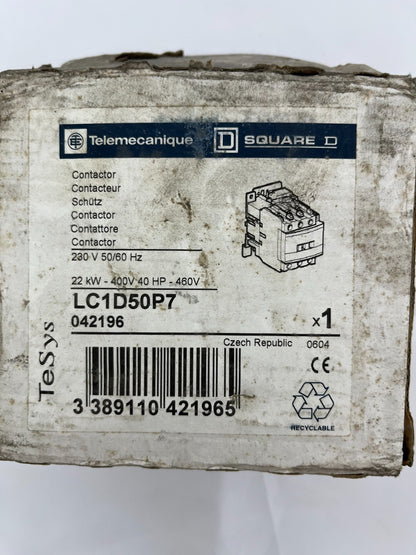 Telemecanique LC1D50P7 Contactor Square D 50A 3-Pole 230V AC New Open Box