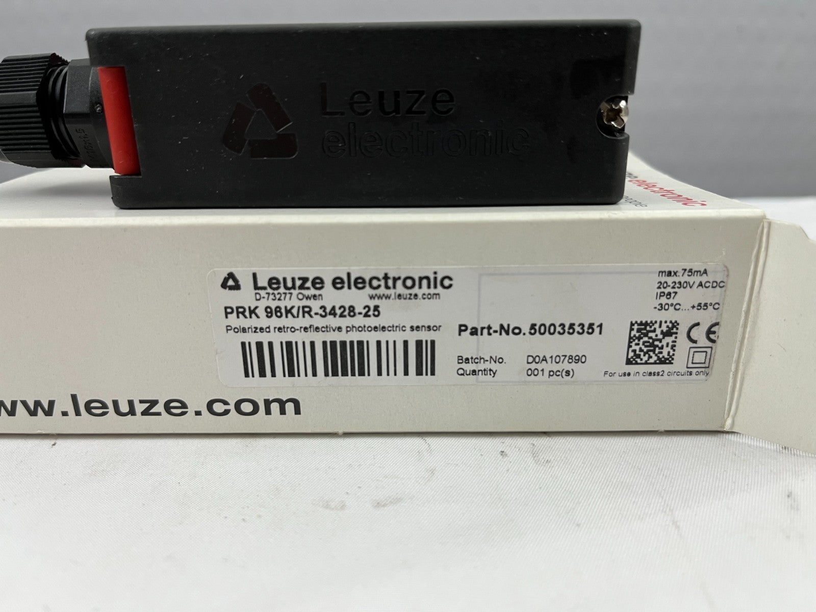 Leuze PRK 98/KR-3428-25 Retro-Reflective Photoelectric Sensor 20–230V AC/DC, New