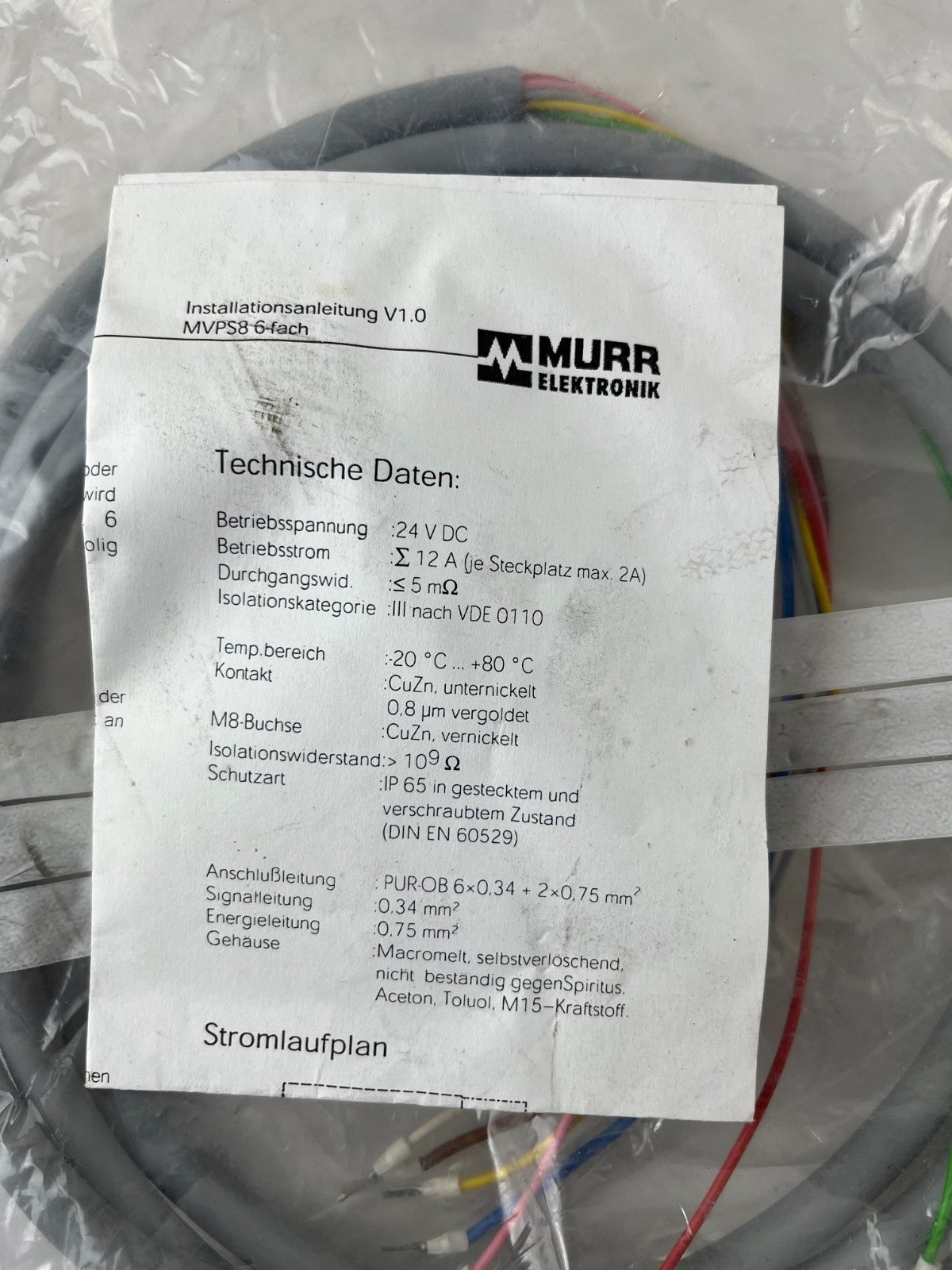 Murr Elektronik MVPS8 6-Port M8 Distribution Block 24VDC 2A 19147-0 NEW Germany