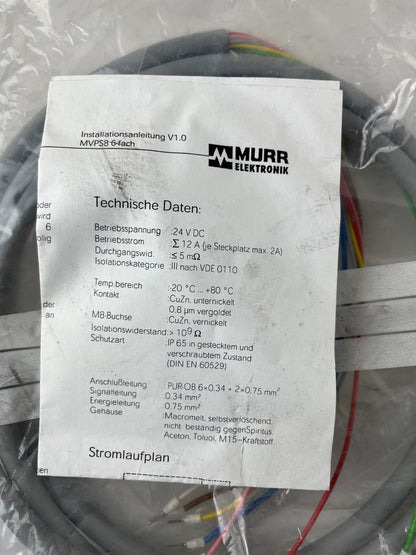 Murr Elektronik MVPS8 6-Port M8 Distribution Block 24VDC 2A 19147-0 NEW Germany