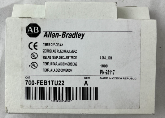 Allen-Bradley 700-FEB1TU22 Timer NEW OFF-DELAY 0.05s-10h 110-240VAC Czech Made