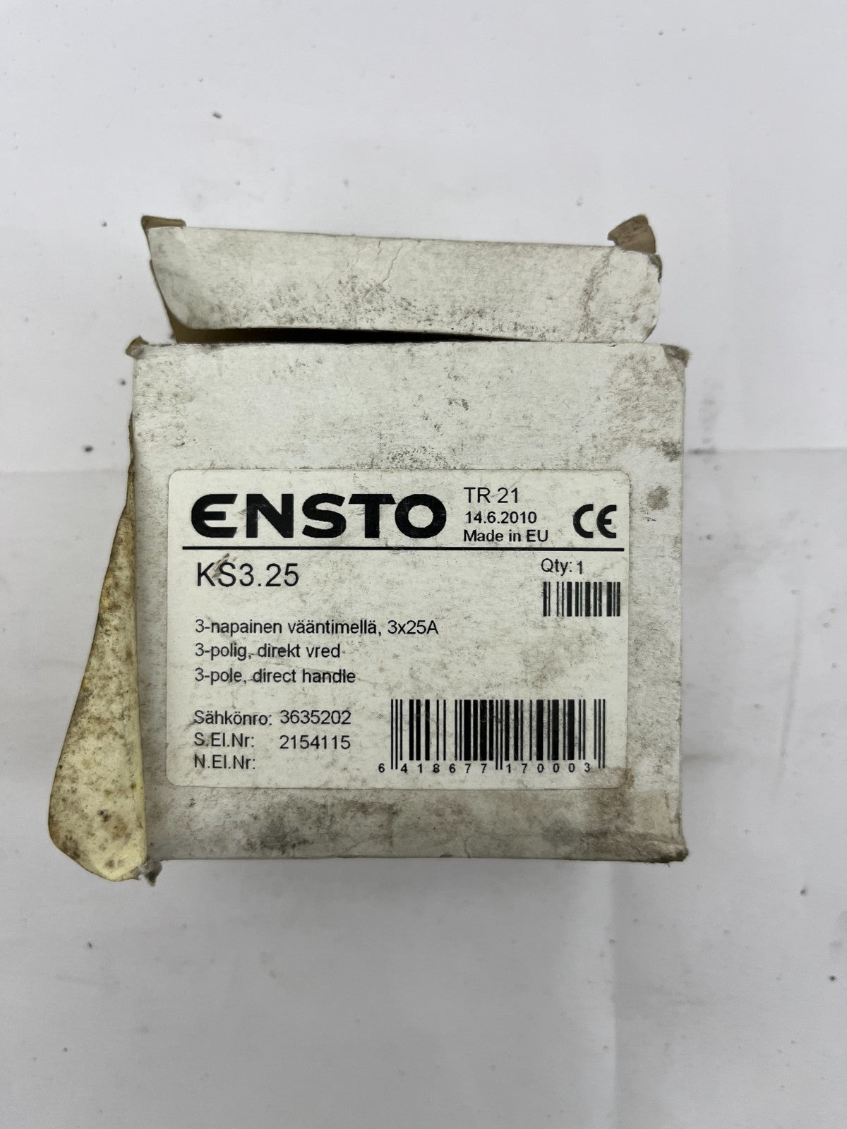 NEW Ensto KS3.25 3-Pole 25A Rotary Load Break Switch DIN Rail/Panel Mount Boxed