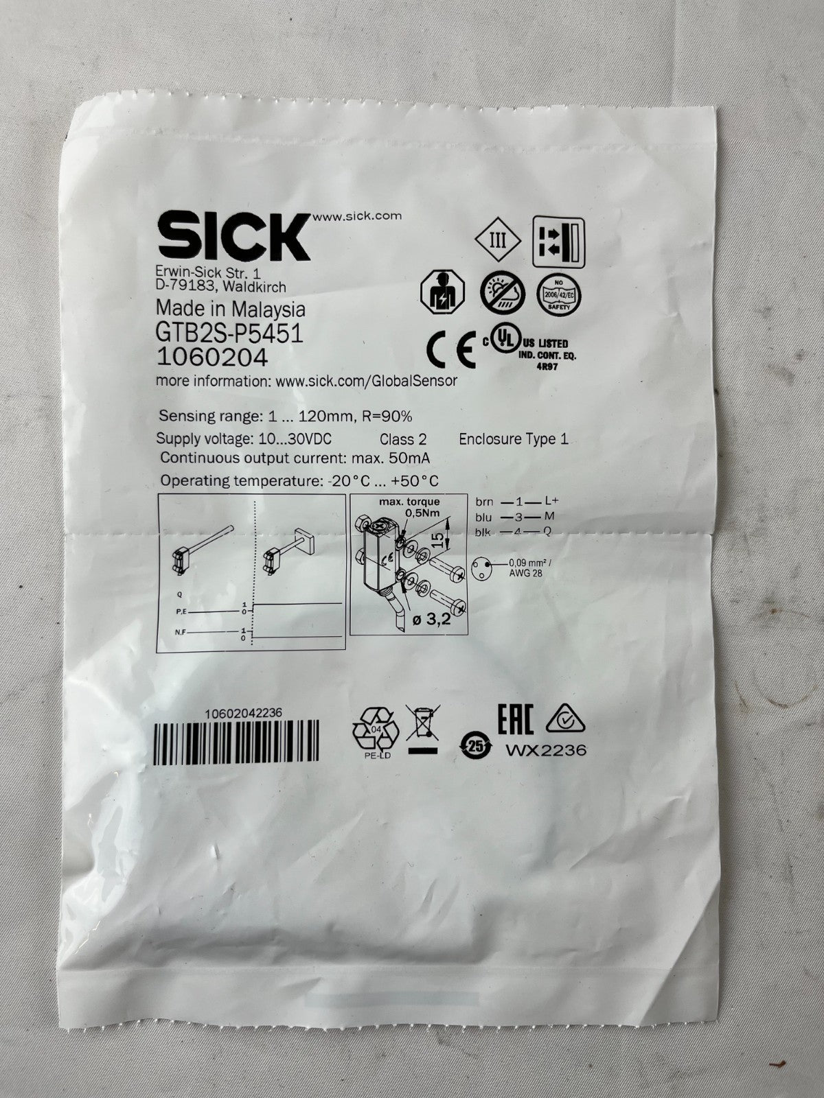 SICK GTB2S-P5451 Photoelectric Sensor 1060204 10-30VDC New Spare Unit