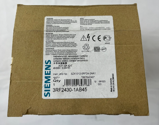 Siemens 3RF2430‑1AB45 Sirius 3‑Phase Solid State Contactor 30A 48–600Vac New