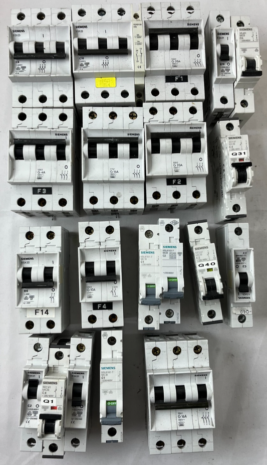 Siemens 5SX2 5SL61 MCB Breaker Lot C2 C4 C6 C10 C16 G20 Mixed Used Spares