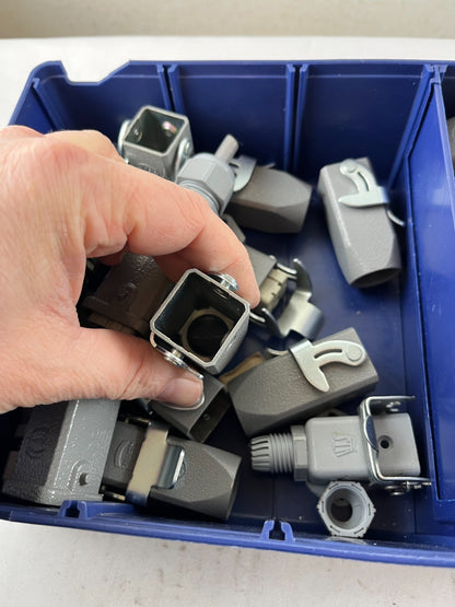 Harting Han 3A Side Entry Hood Connector Lot, Mixed Sizes, Used Bundle Spares