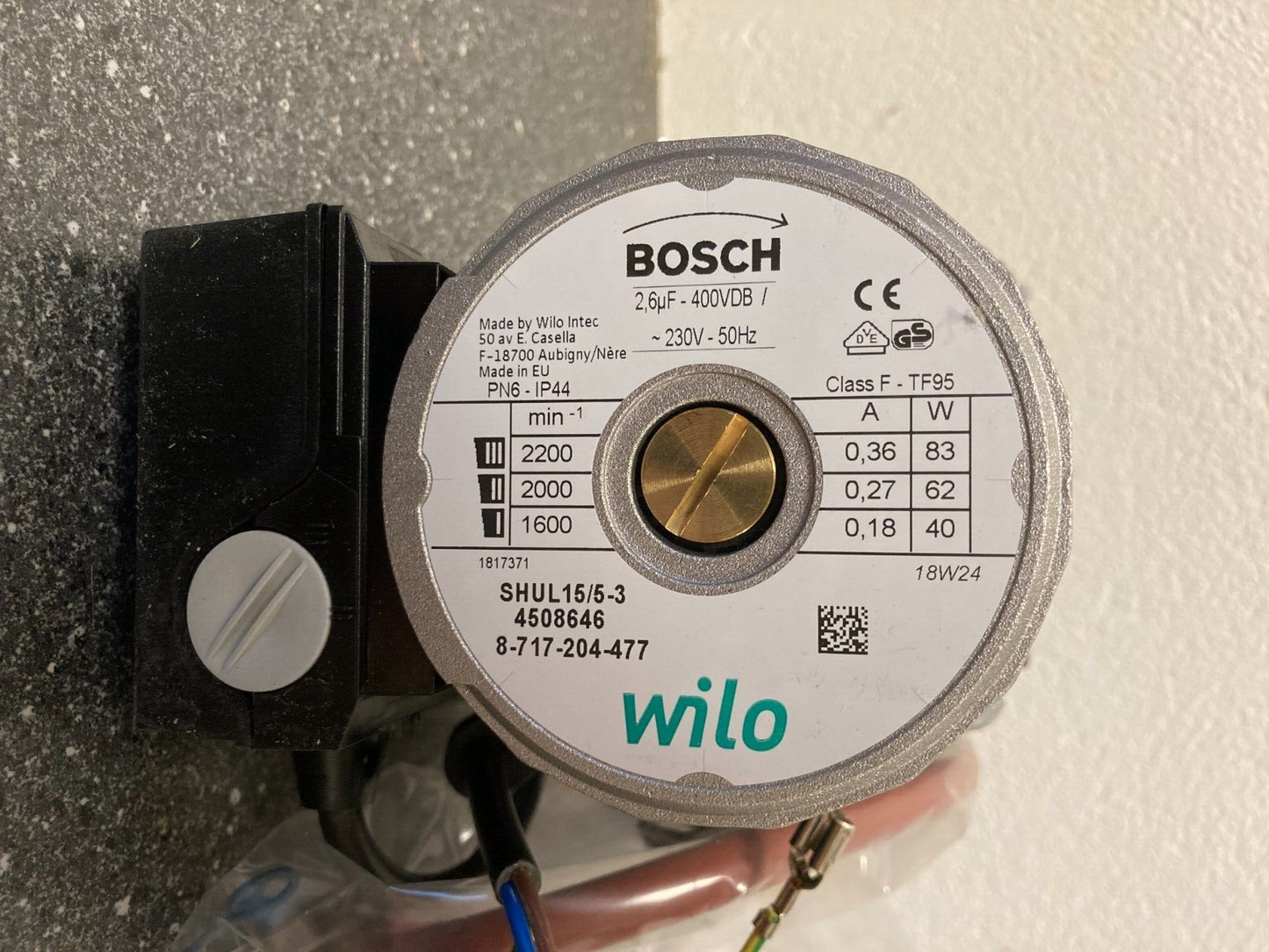 Bosch Pump Wilo PN:87172042640 0.27 - 0.18 A G1 230v 50hz IP44 TF95