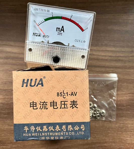HUA 85C1-AV Analog Panel Ammeter | 0-3mA DC Current Meter | New in Box