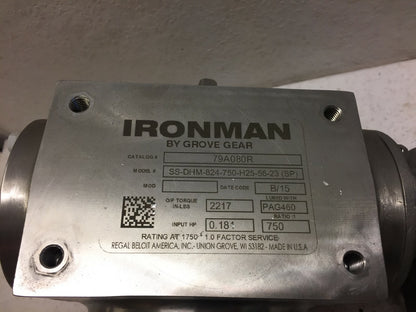 Grove Gear Ironman SS-DHM-824-750-H25-56-23 (SP) Ratio 1:750 B/15 0.181 Input HP
