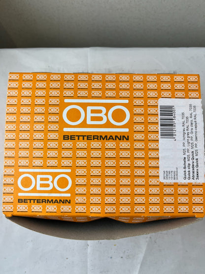 OBO Bettermann Quick-Schelle M25 2955 Pipe Clips Lot, Light Grey, Unused Box