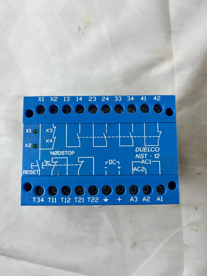 Duelco NST-12 Safety Relay Emergency Stop Module 24VDC 24VAC 230VAC Used Spare