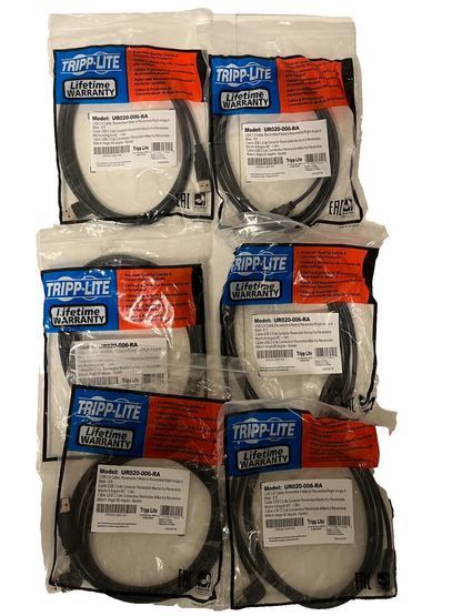 Lot of 6x Tripp Lite UR020-006-RA USB 2.0 Right-Angle 6ft Cables New Sealed