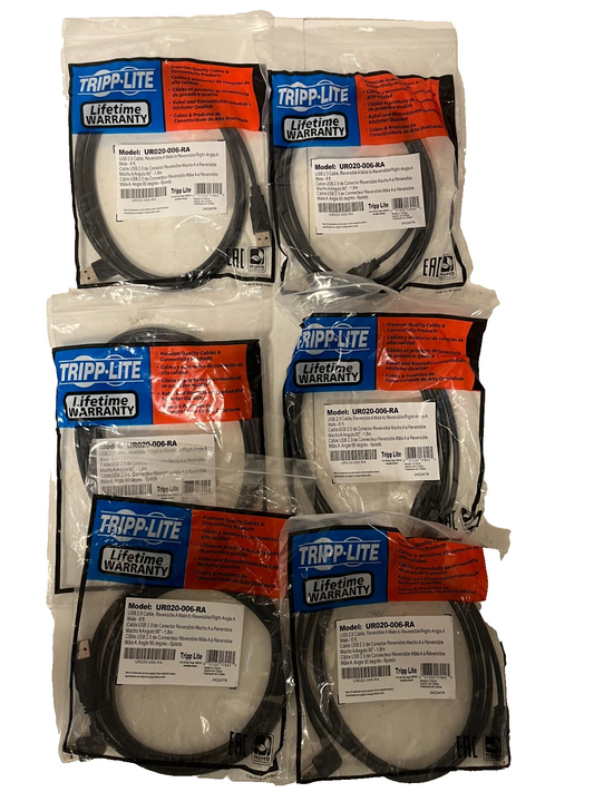 Lot of 6x Tripp Lite UR020-006-RA USB 2.0 Right-Angle 6ft Cables New Sealed