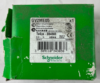 Schneider Electric GV2ME05 TeSys Motor Circuit Breaker 0.63-1A 3P 100kA NEW