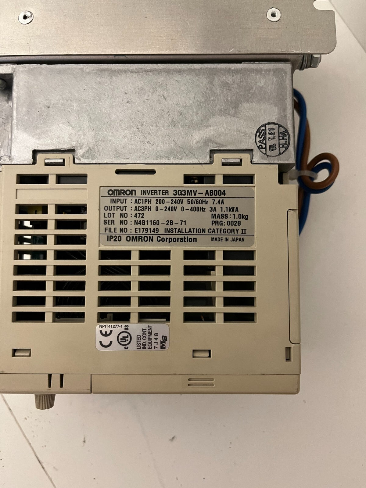 Omron Varispeed V7 3G3MV-AB004 Inverter 200V 1-Phase 0.55kW - Used, Tested