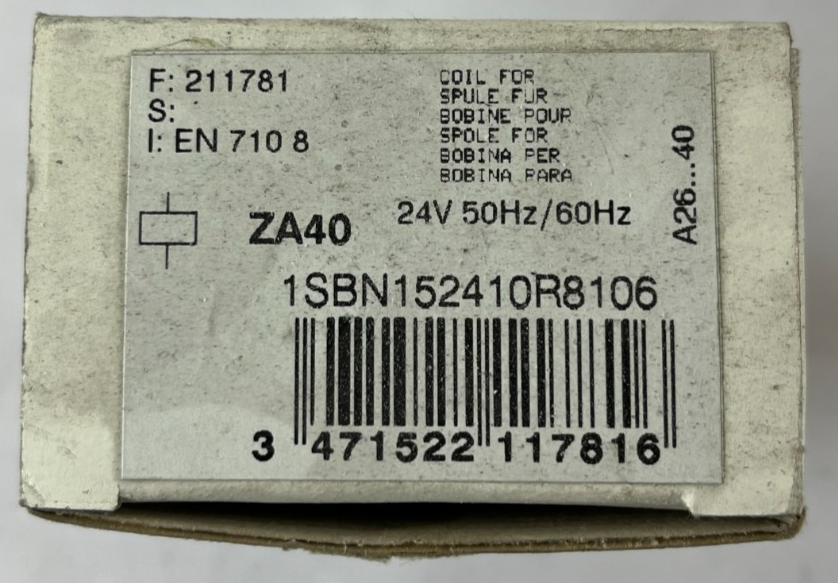 ABB ZA40-81 1SBN152410R8106 Contactor Coil 24 V AC 50/60 Hz R81 for A26 A40 NOS