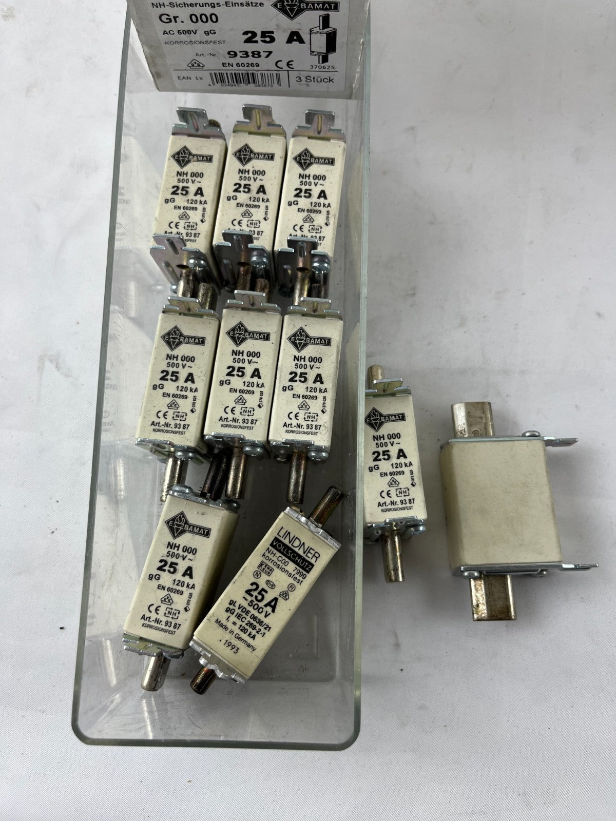 Lot 13x NH000 25A 500V gG Fuse Links Bals E‑BAMAT 9387 + Lindner Corrosion
