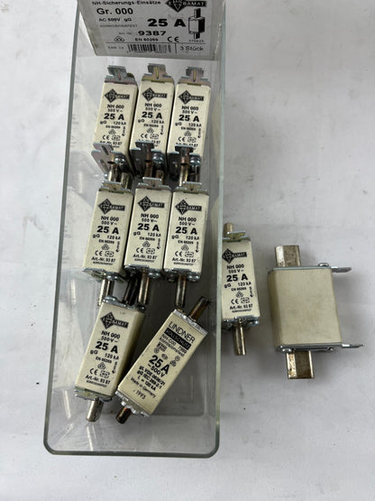 Lot 13x NH000 25A 500V gG Fuse Links Bals E‑BAMAT 9387 + Lindner Corrosion