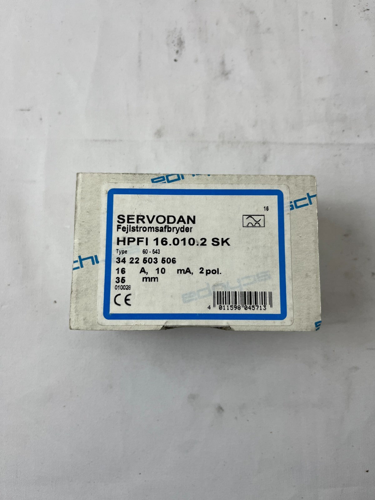 Servodan HPFI 16.010.2 SK 16A 10mA RCD Residual Current Device New Spare Unit