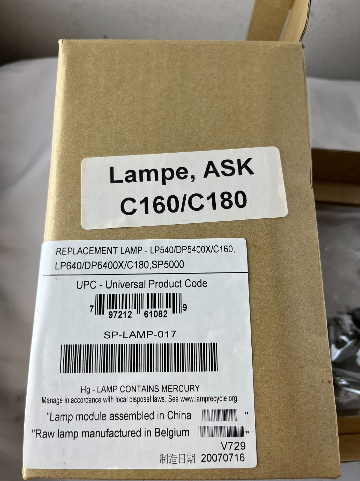 ASK SP-LAMP-017 Replacement Projector Lamp Module C160 C180 SP5000 Used