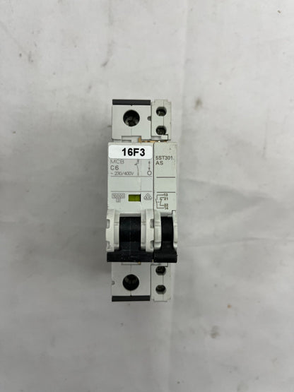 Siemens 5ST3010 Auxiliary Circuit Switch + MCB C6 230/400V, 6A, Used Tested