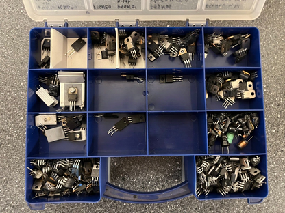 Double-Sided Organizer Box with Assorted Capacitors, IC Chips, and Electronics
