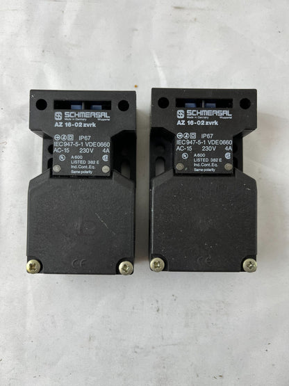 Schmersal AZ16-02ZVRK Safety Interlock Switch 230V AC‑15 4A IP67 – Lot of 2 Used