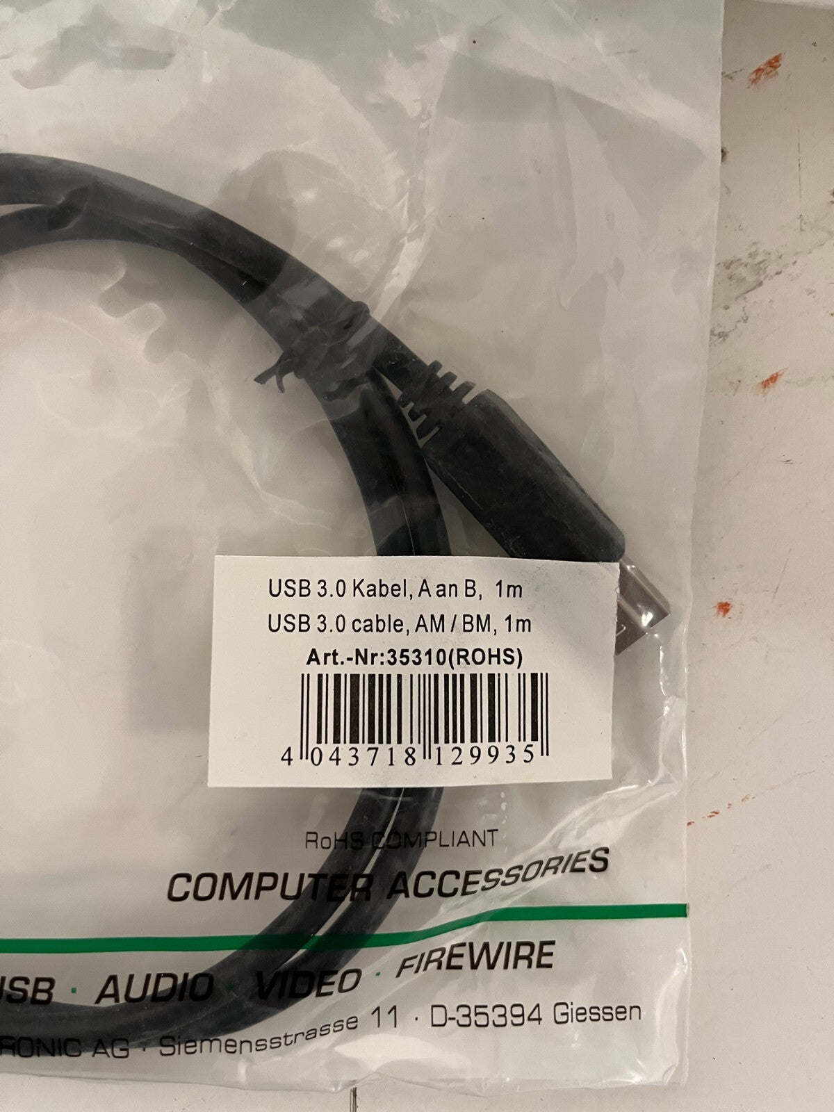 Lot of 5x InLine USB 3.0 Cable AM to BM 1m Black Art. 35310 New Sealed