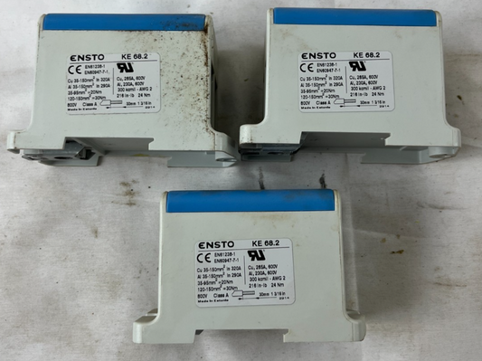 Lot of 3 Ensto KE 68.2 Distribution Terminal Blocks 320A 800V Cu/Al Power Connec