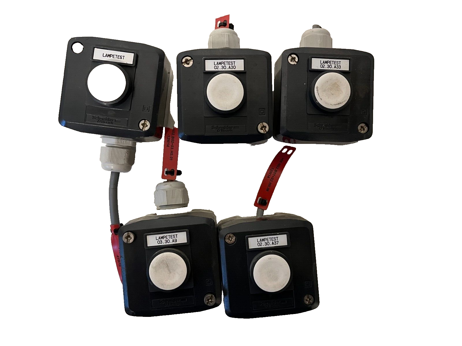 5x Schneider Electric Push Button Switches & Cable Glands - Used, Good Condition