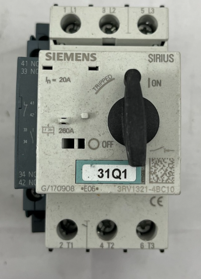 Siemens SIRIUS 3RV1321-4BC10 Motor Protection Circuit Breaker, 20A, 3-Pole, Used