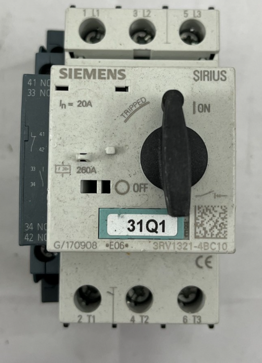 Siemens SIRIUS 3RV1321-4BC10 Motor Protection Circuit Breaker, 20A, 3-Pole, Used