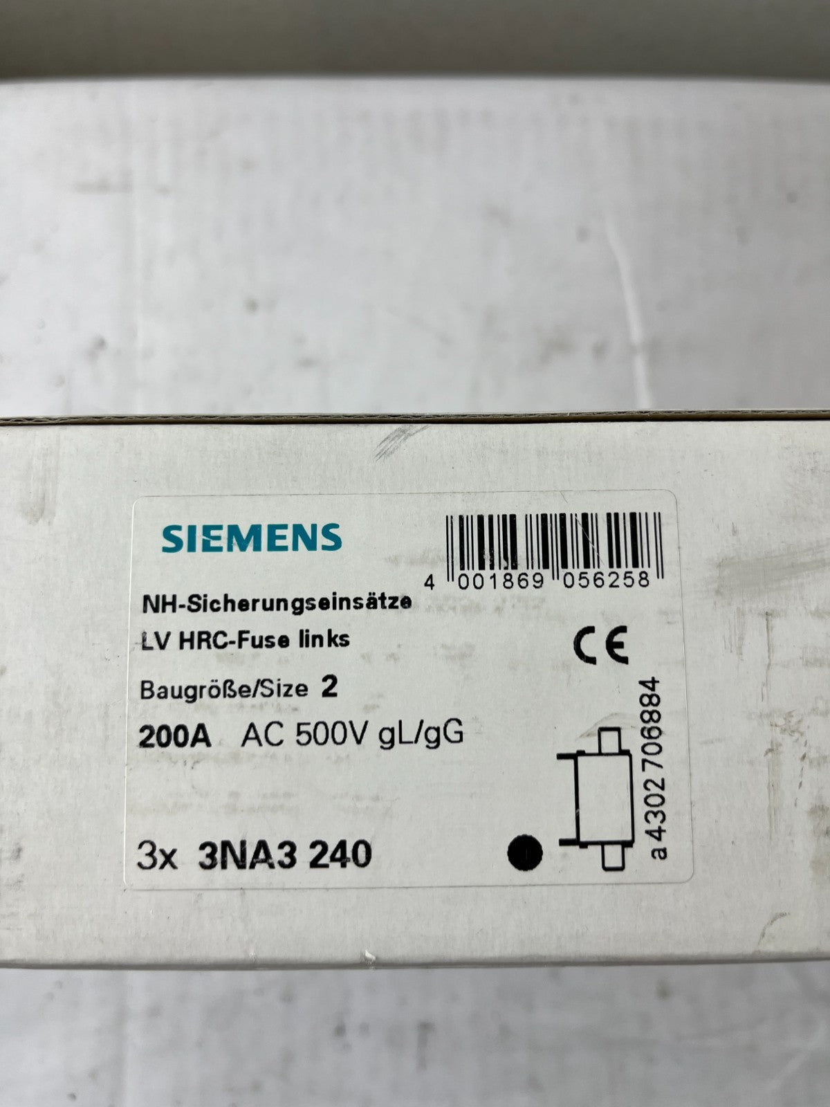 Siemens 3NA3 240 NH2 200A 500V gG LV HRC Fuse Links Box of 3 New Spare