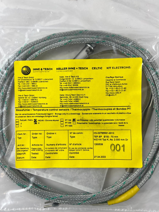 Ihne & Tesch TEF SP Thermocouple Type K Ø50‑70 mm Pipe Clamp Sensor 2m Cable