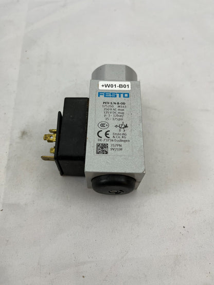 Festo PEV-1/4-B-OD Pressure Switch 175250 G1/4 1–12bar 250V AC 125V DC Pneumatic