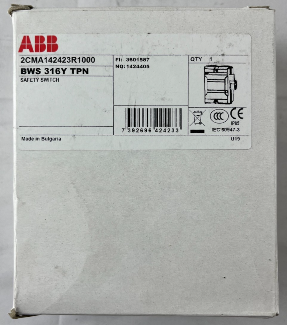 ABB BWS 316Y TPN Enclosed Safety Switch 3-Pole 16A 415V IP65 New in Box