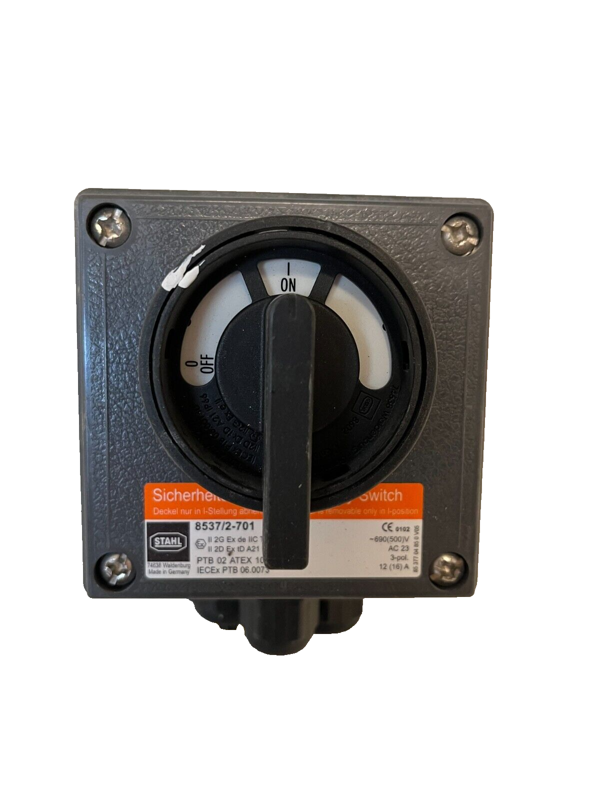R. STAHL 8537/2-701 Safety Switch Ex de T6 IP66 690V 3-Pol Used