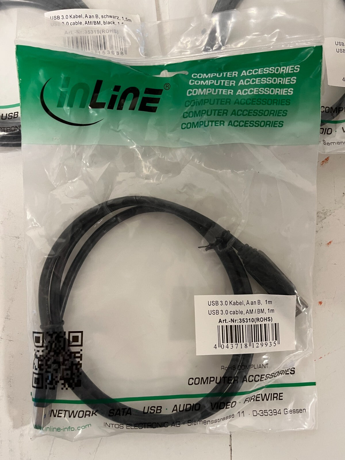Lot of 5x InLine USB 3.0 Cable AM to BM 1m Black Art. 35310 New Sealed