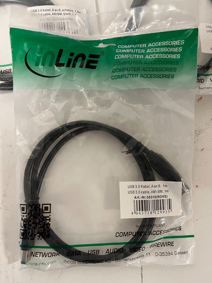 Lot of 5x InLine USB 3.0 Cable AM to BM 1m Black Art. 35310 New Sealed