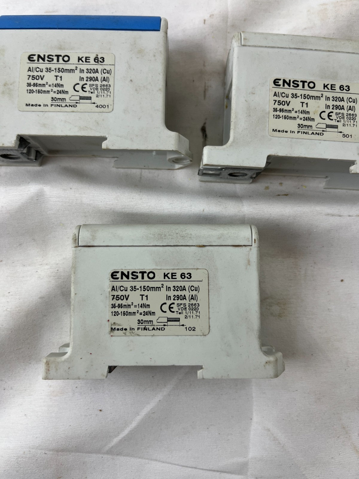 Ensto KE63 Fuse Switch Disconnectors 320A 750V Al/Cu Terminal Lot of 3x Spares