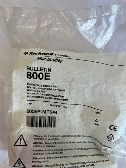 Allen-Bradley 800EP-MTS44 Bulletin 800E 40mm Emergency Stop New Spare Unit