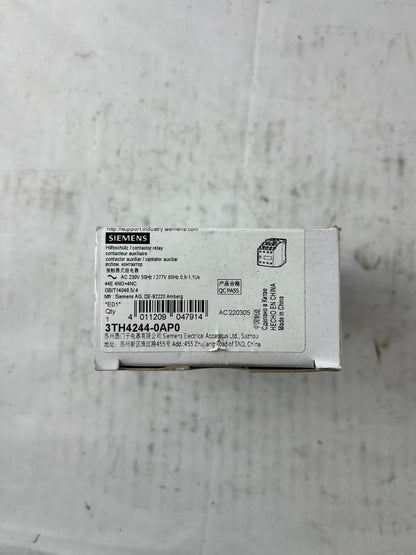 Siemens 3TH4244-0AP0 Contactor Relay 230V 4NO 4NC Auxiliary New Unit