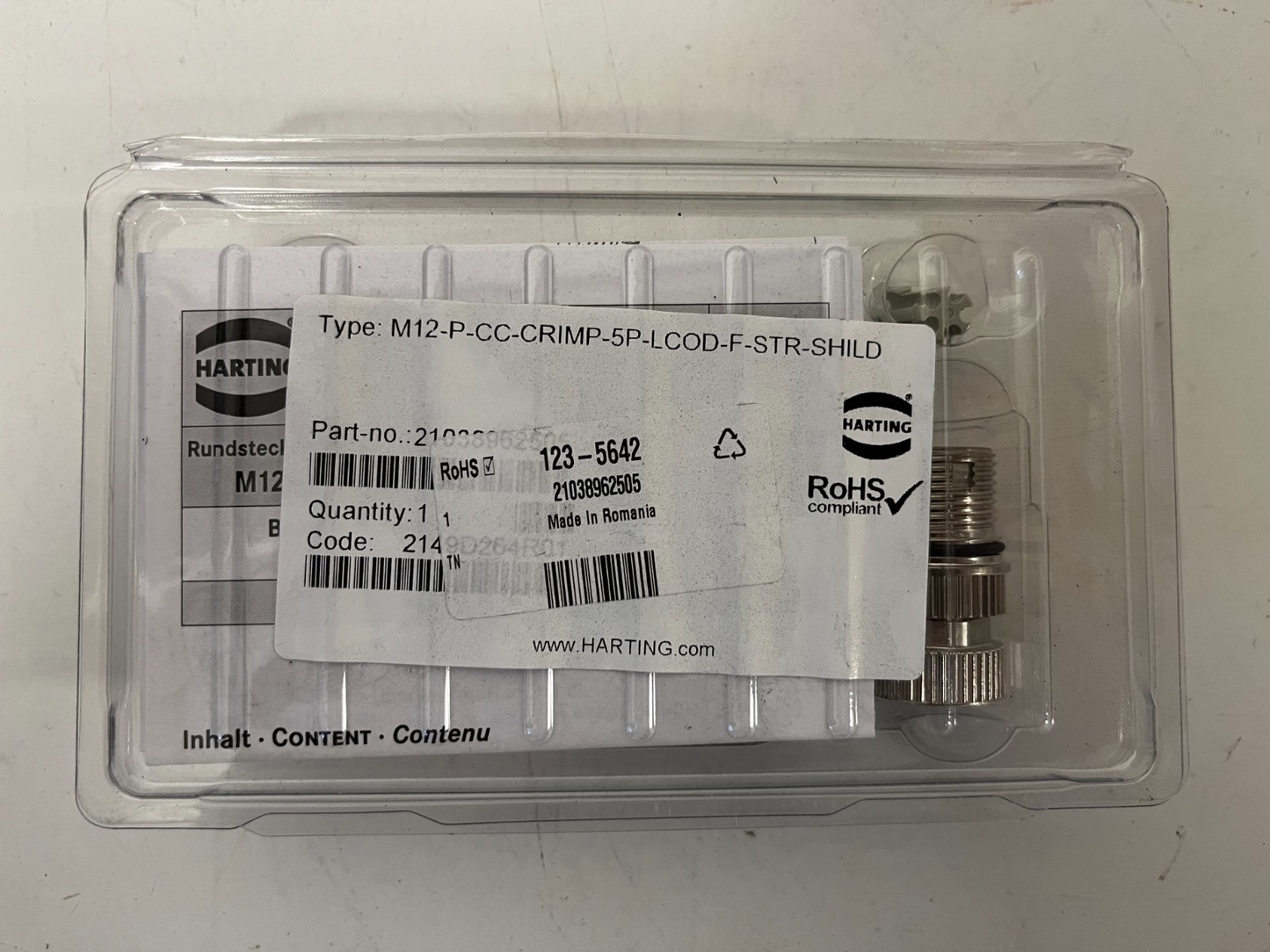 9x HARTING M12 Connectors 21035642 5-Pin Shielded M12-P-CC-CRIMP-5P-LCOD-F-STR