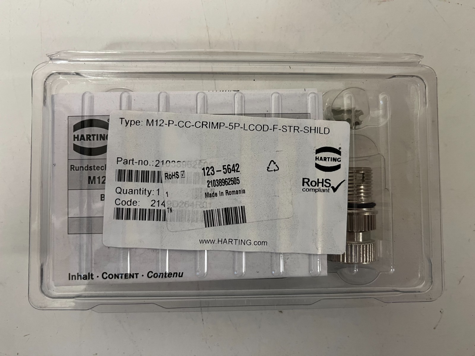 9x HARTING M12 Connectors 21035642 5-Pin Shielded M12-P-CC-CRIMP-5P-LCOD-F-STR